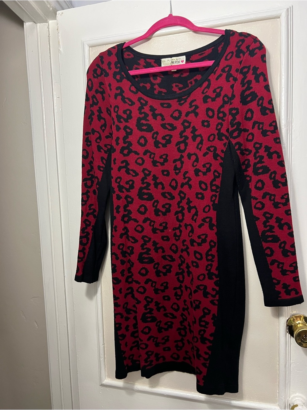 Red and Black Leopard Print Knit Dress